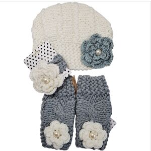 3/$18 Cozy Crochet Beanie Leg Warmers Headband Grey Ivory NWT Pearls.